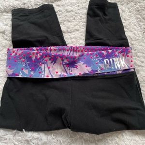 SOLD Victoria’s Secret PINK Yoga Palm Tree Embroidered Black Crop Athletic